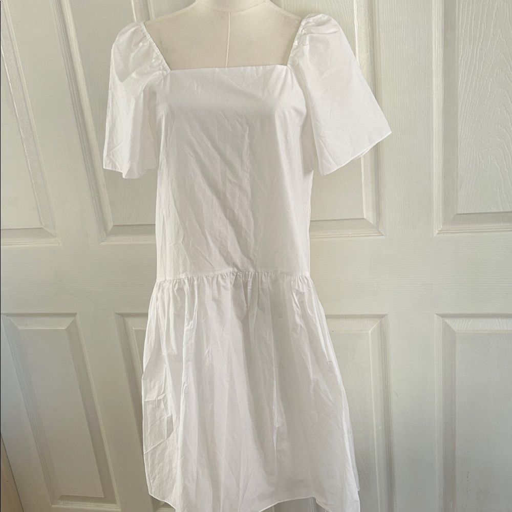 Theory Women's White Tiered Cotton Blend Midi Dress Size Petite, NWT